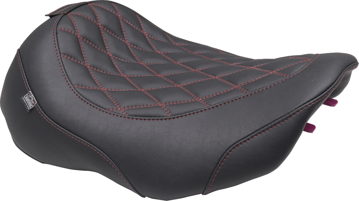 MUSTANG Wide Tripper* Seat - Solo - Dark Brown/Dark Cherry Stitching - FLT/FLH '23-'25 89503DC