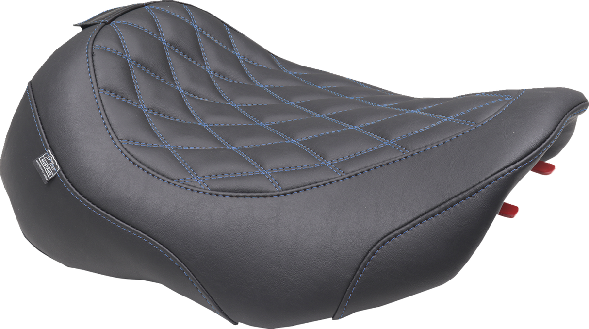 MUSTANG Wide Tripper* Seat - Solo - Dark Brown/Sky Blue Stitching - FLT/FLH '23-'25 89503SB