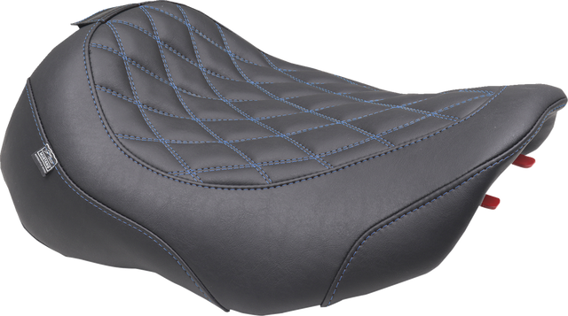 MUSTANG Wide Tripper* Seat - Solo - Dark Brown/Sky Blue Stitching - FLT/FLH '23-'25 89503SB