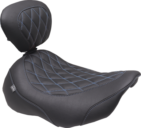 MUSTANG Wide Tripper* Seat - Solo - Dark Brown/Sky Blue Stitching - FLT/FLH '23-'25 89503SB