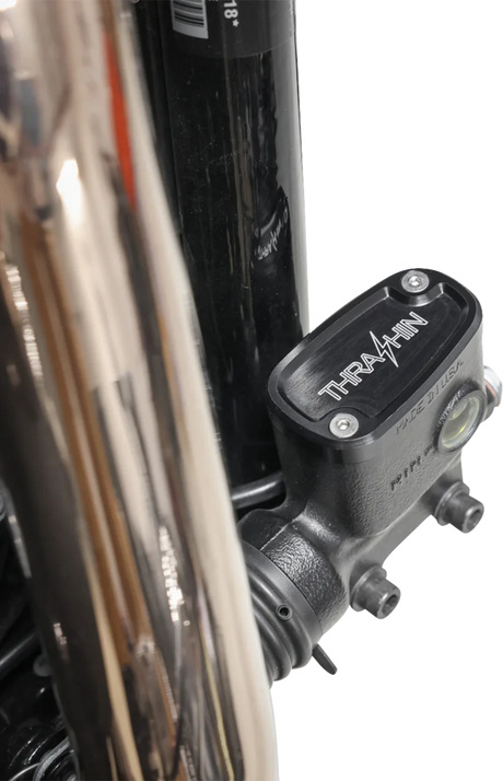 THRASHIN SUPPLY CO. Brake Reservoir Cap - Rear - Black - Twice Cut - '18+ Softail TSC-3177-4