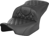 SADDLEMEN Heated Roadsofa* Seat - Carbon Fiber - Lattice Stitch - w/o Backrest - FLT/FLH '23-'24 823-07-206A0