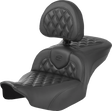 SADDLEMEN Heated Roadsofa™ Seat - Carbon Fiber - Lattice Stitch - w/ Backrest - FLT/FLH '23-'24 823-07-206C0