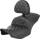 SADDLEMEN Heated Roadsofa™ Seat - Carbon Fiber - Lattice Stitch - w/ Backrest - FLT/FLH '23-'24 823-07-206C0