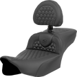 SADDLEMEN Heated RoadSofa* Seat - Extended Reach - Honeycomb Stitch - w/ Backrest - FLT/FLH *23-*24 823-07-190C0