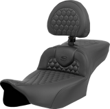 SADDLEMEN Heated RoadSofa* Seat - Extended Reach - Honeycomb Stitch - w/ Backrest - FLT/FLH *23-*24 823-07-190C0
