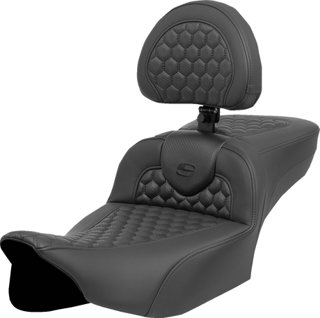 SADDLEMEN Heated RoadSofa* Seat - Extended Reach - Honeycomb Stitch - w/ Backrest - FLT/FLH *23-*24 823-07-190C0