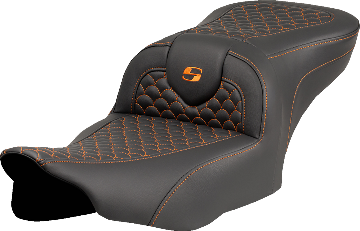 SADDLEMEN Roadsofa* Seat - Dragon Scale Stitch - Orange Stitch - w/o Backrest - FLTR/FLHX '23-'24 823-07-20803