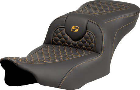 SADDLEMEN Roadsofa* Seat - Dragon Scale Stitch - Gold Stitch - w/o Backrest - FLTR/FLHX '23-'24 823-07-20807