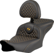 SADDLEMEN Roadsofa* Seat - Dragon Scale Stitch - Gold Stitch - w/ Backrest - FLTR/FLHX '23-'24 823-07-208B7