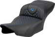 SADDLEMEN Roadsofa* Extended Reach Seat - Dragon Scale Stitch - Blue Stitch-w/o Backrest - FLTR/FLHX '23-'24 823-07-20901