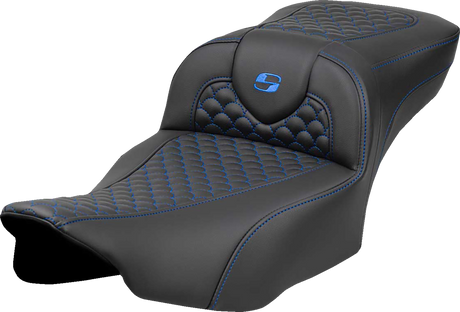 SADDLEMEN Roadsofa* Extended Reach Seat - Dragon Scale Stitch - Blue Stitch-w/o Backrest - FLTR/FLHX '23-'24 823-07-20901