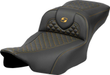 SADDLEMEN Roadsofa* Extended Reach Seat - Dragon Scale Stitch - Gold Stitch - w/o Backrest - FLTR/FLHX '23-'24 823-07-20907