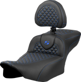 SADDLEMEN Roadsofa* Extended Reach Seat - Dragon Scale Stitch - Blue Stitch - w/ Backrest - FLTR/FLHX '23-'24 823-07-209B1