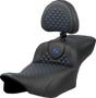 SADDLEMEN Roadsofa* Extended Reach Seat - Dragon Scale Stitch - Blue Stitch - w/ Backrest - FLTR/FLHX '23-'24 823-07-209B1
