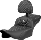 SADDLEMEN Roadsofa* Extended Reach Seat - Dragon Scale Stitch - White Stitch - w/ Backrest - FLTR/FLHX '23-'24 823-07-209B6