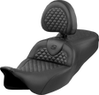 SADDLEMEN Roadsofa* Seat - Dragon Scale Stitch - Black Stitch - w/ Backrest - FLH/FLT '08-'24 808-07B-208B0