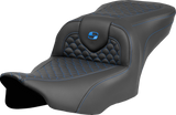 SADDLEMEN Roadsofa* Seat - Dragon Scale Stitch - Blue Stitch - w/o Backrest - FLTR/FLHX '23-'24 823-07-20801
