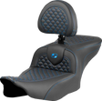 SADDLEMEN Roadsofa* Seat - Dragon Scale Stitch - Blue Stitch - w/ Backrest - FLTR/FLHX '23-'24 823-07-208B1