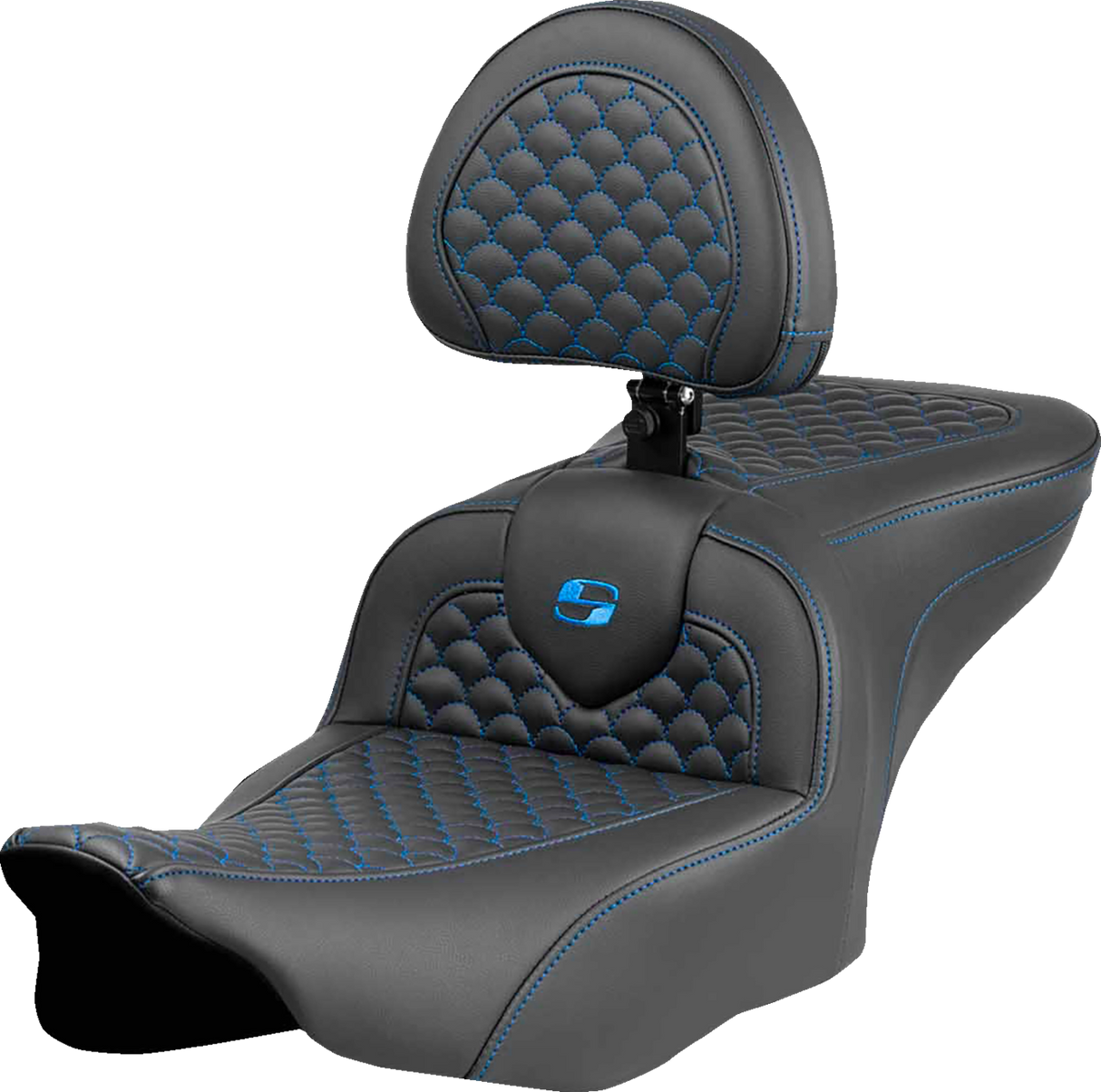 SADDLEMEN Roadsofa* Seat - Dragon Scale Stitch - Blue Stitch - w/ Backrest - FLTR/FLHX '23-'24 823-07-208B1