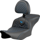 SADDLEMEN Roadsofa* Seat - Dragon Scale Stitch - Blue Stitch - w/ Backrest - FLTR/FLHX '23-'24 823-07-208B1