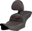 SADDLEMEN Roadsofa* Seat - Dragon Scale Stitch - Red Stitch - w/ Backrest - FLTR/FLHX '23-'24 823-07-208B4