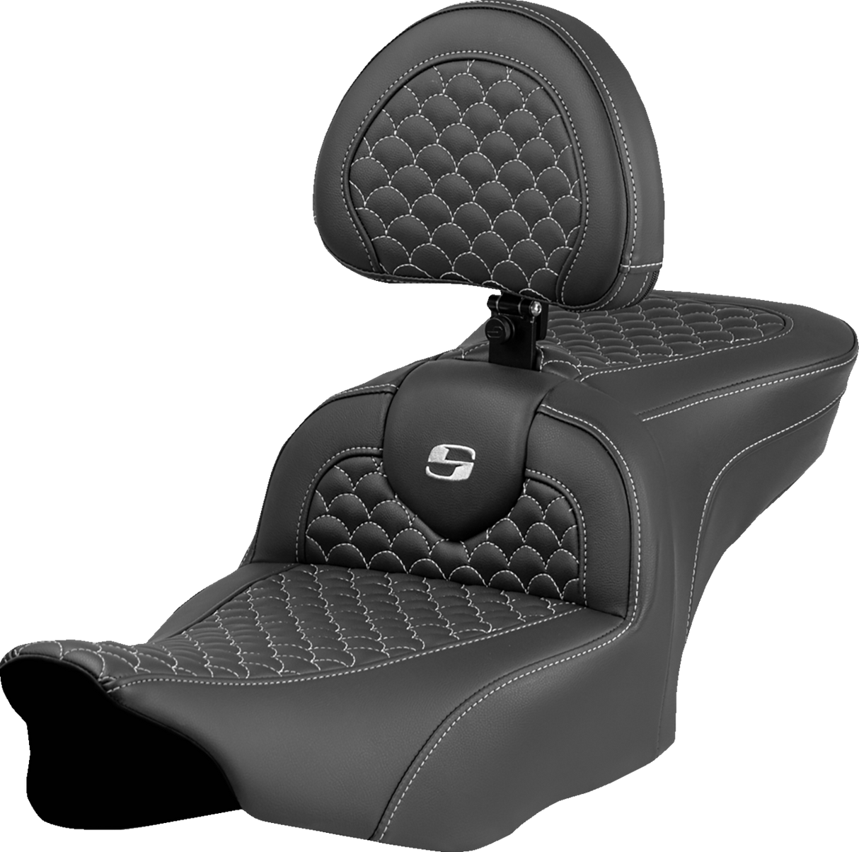 SADDLEMEN Roadsofa* Seat - Dragon Scale Stitch - Silver Stitch - w/ Backrest - FLTR/FLHX '23-'24 823-07-208B5