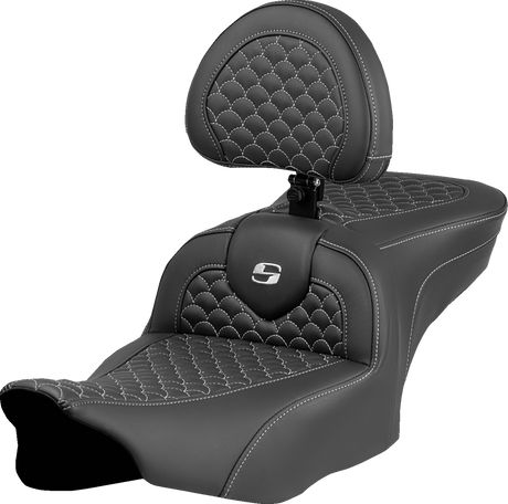 SADDLEMEN Roadsofa* Seat - Dragon Scale Stitch - Silver Stitch - w/ Backrest - FLTR/FLHX '23-'24 823-07-208B5