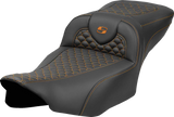 SADDLEMEN Roadsofa* Extended Reach Seat - Dragon Scale Stitch - Orange Stitch - w/o Backrest - FLT/FLH '23-'24 823-07-20903