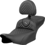 SADDLEMEN Roadsofa* Extended Reach Seat - Dragon Scale Stitch - Dark Gray Stitch - w/ Backrest - FL '23-'24 823-07-209B2