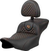SADDLEMEN Roadsofa* Extended Reach Seat - Dragon Scale Stitch - Orange Stitch - w/ Backrest - FLT/FLH '23-'24 823-07-209B3