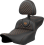 SADDLEMEN Roadsofa* Extended Reach Seat - Dragon Scale Stitch - Orange Stitch - w/ Backrest - FLT/FLH '23-'24 823-07-209B3