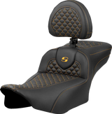 SADDLEMEN Roadsofa* Extended Reach Seat - Dragon Scale Stitch - Gold Stitch - w/ Backrest - FLTR/FLHX '23-'24 823-07-209B7
