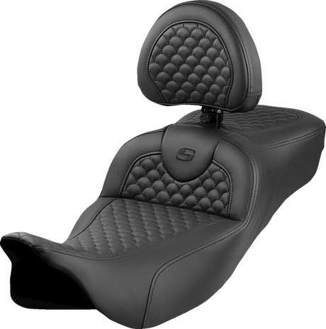 SADDLEMEN Roadsofa* Extended Reach Seat - Dragon Scale Stitch - Black Stitch - w/ Backrest - FLH/FLT '08-'24 808-07B-209B0