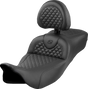 SADDLEMEN Roadsofa* Extended Reach Seat - Dragon Scale Stitch - Black Stitch - w/ Backrest - FLH/FLT '08-'24 808-07B-209B0