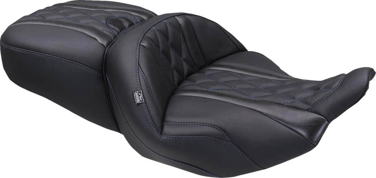 MUSTANG Deluxe One-Piece, 2-Up Seat - Diamond - Sky Blue Stitch - FLT/FLH '23-'25 89411SB