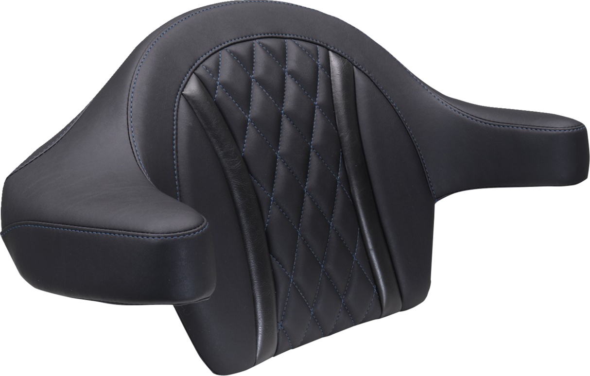 MUSTANG Deluxe Extended Arm Wrap-around Backrest - Diamond - Sky Blue Stitch - FLT/FLH '23-'25 88430SB