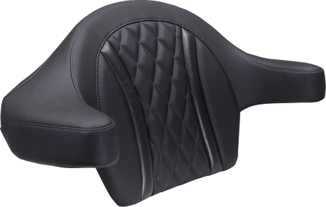 MUSTANG Deluxe Extended Arm Wrap-around Backrest - Diamond - Sky Blue Stitch - FLT/FLH '23-'25 88430SB
