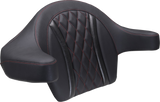 MUSTANG Deluxe Extended Arm Wrap-around Backrest - Diamond - Dark Cherry Stitch - FLT/FLH '23-'25 88430DC