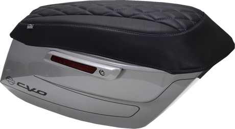 MUSTANG Deluxe Diamond Saddlebag Lid Cover - Black w/ Sky Blue Stitch - FLH/FLT '23-'25 88470SB