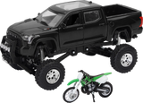 NEW RAY TOYS Toyota Tundra Off Road Pick Up w/ Kawasaki Dirt Bike - 1:32 Scale - Black/Green SS-54446