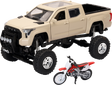 NEW RAY TOYS Toyota Tundra Off Road Pick Up w/ Honda Dirt Bike - 1:32 Scale - Tan/Red SS-54456