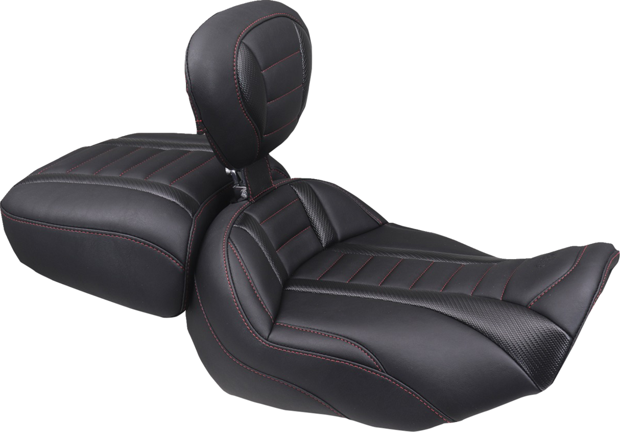 MUSTANG Deluxe Touring Solo Seat - w/ Backrest - Dark Cherry Stitch - FLT/FLH '23-'25 89401DC