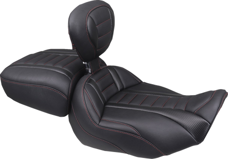 MUSTANG Deluxe Touring Solo Seat - w/ Backrest - Dark Cherry Stitch - FLT/FLH '23-'25 89401DC
