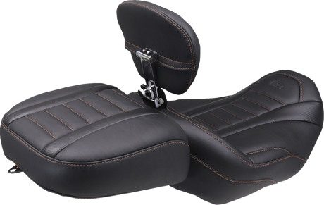 MUSTANG Deluxe Touring Solo Seat - w/ Backrest - Mandarin Orange Stitch - FLT/FLH '23-'25 89401MO