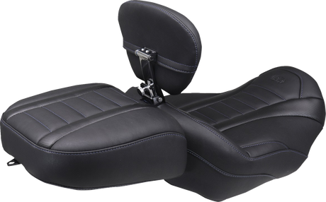 MUSTANG Deluxe Touring Solo Seat - w/ Backrest - Sky Blue Stitch - FLT/FLH '23-'25 89401SB