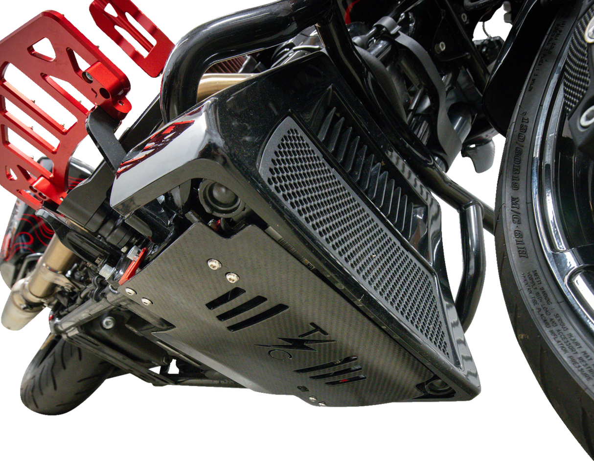THRASHIN SUPPLY CO. Skid Plate - Carbon Fiber/Gloss - With Red Brackets - FLHX/FLTRX TSC-3034-2