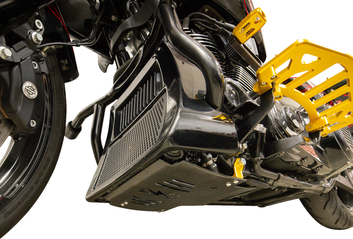 THRASHIN SUPPLY CO. Skid Plate - Carbon Fiber/Gloss - With Gold Brackets - FLHX/FLTRX TSC-3034-5