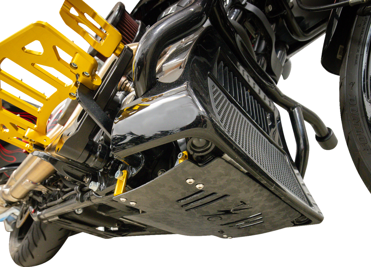 THRASHIN SUPPLY CO. Skid Plate - Carbon Fiber/Forged - With Gold Brackets - FLHX/FLTRX TSC-3035-5