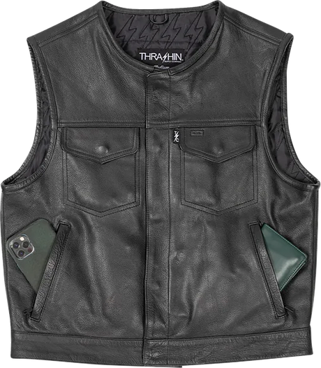THRASHIN SUPPLY CO. Encinal Leather Shorty Riding Vest - Black - Small TMJ-17-08